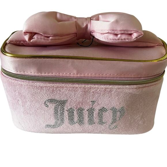 Juicy Couture Y2K Bow Velour Toiletry Bag Light Pink NWT Coquette Feminine Cute - Picture 1 of 6